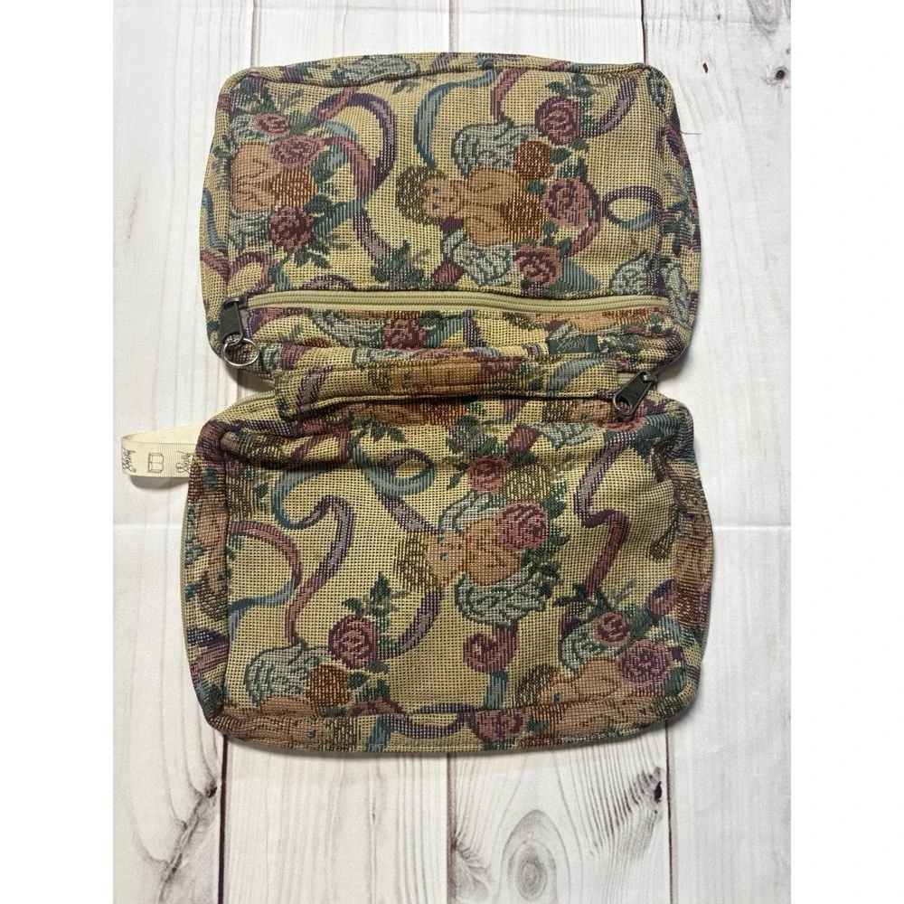 Vintage Gregg Bible Cover Zipper Fabric Bag Case Floral Tapestry Print Angel